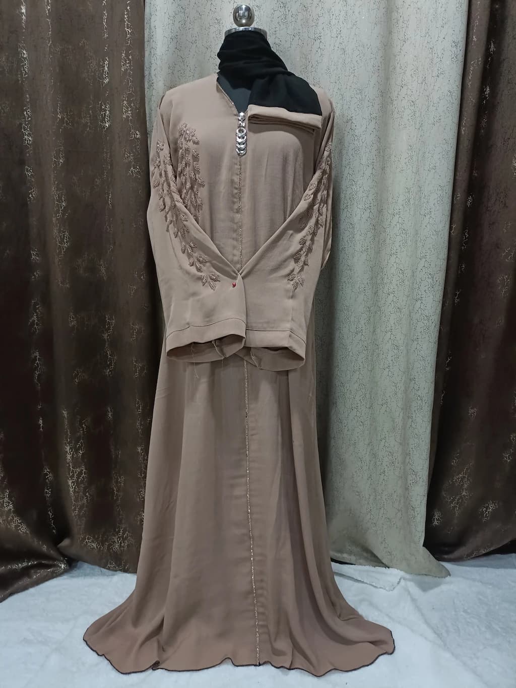 Antique Brass Brown Handwork Abaya With Locket