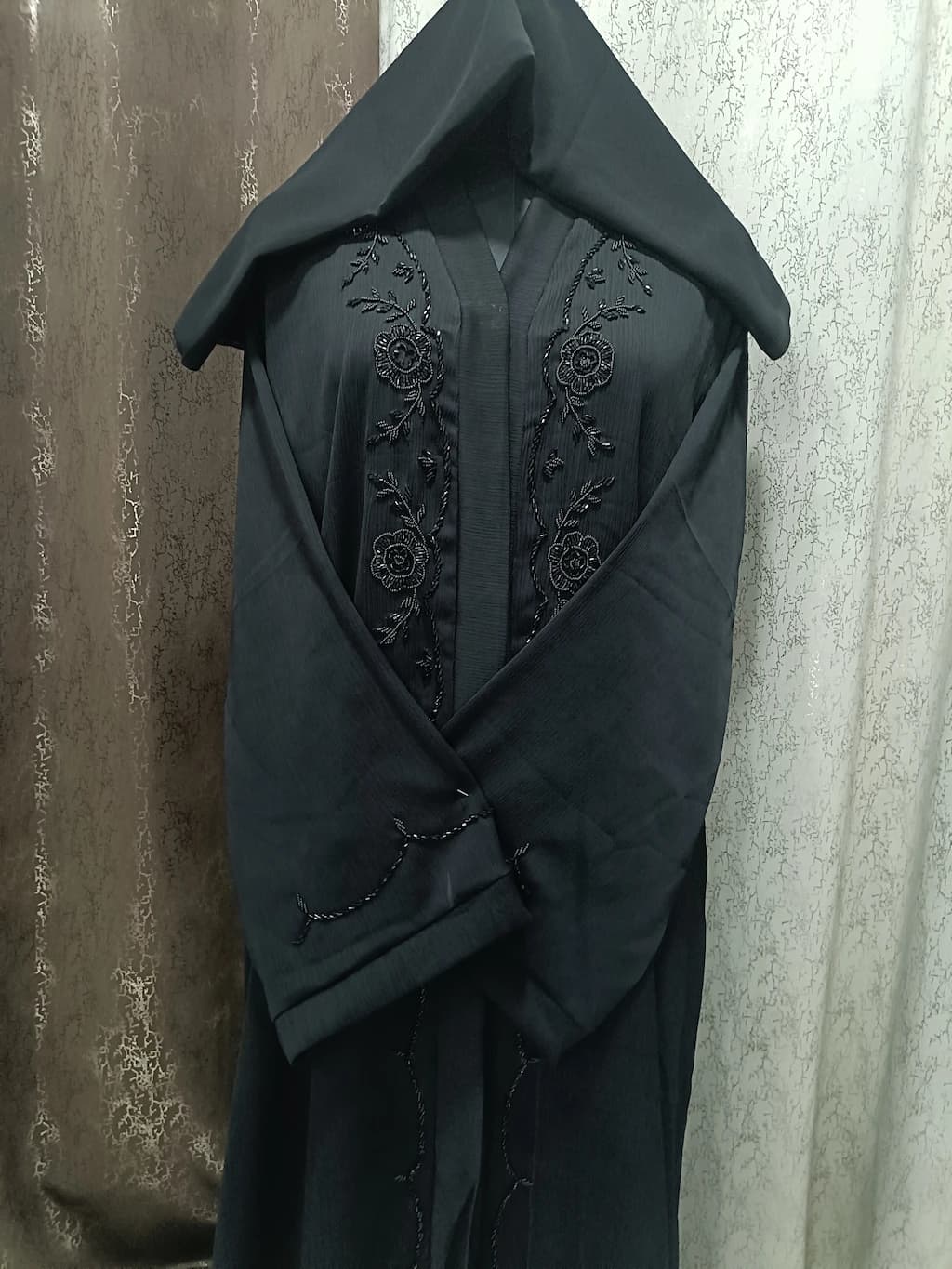 Front Open Black Handwork Abaya With Full Length Handwork