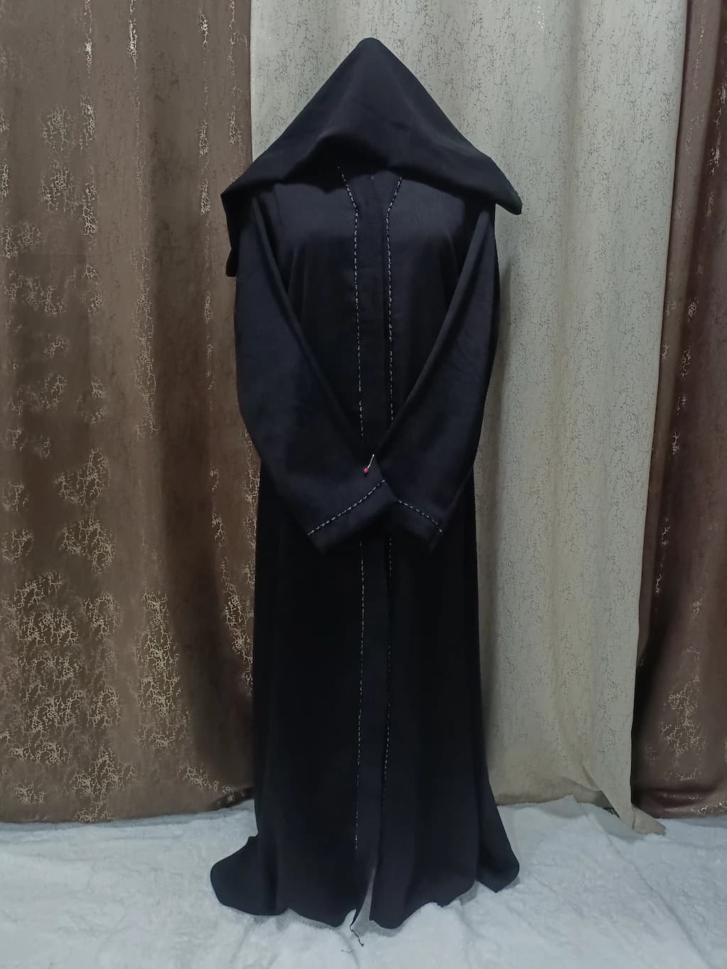 Front Open Black Abaya With Thin Handwork Outline