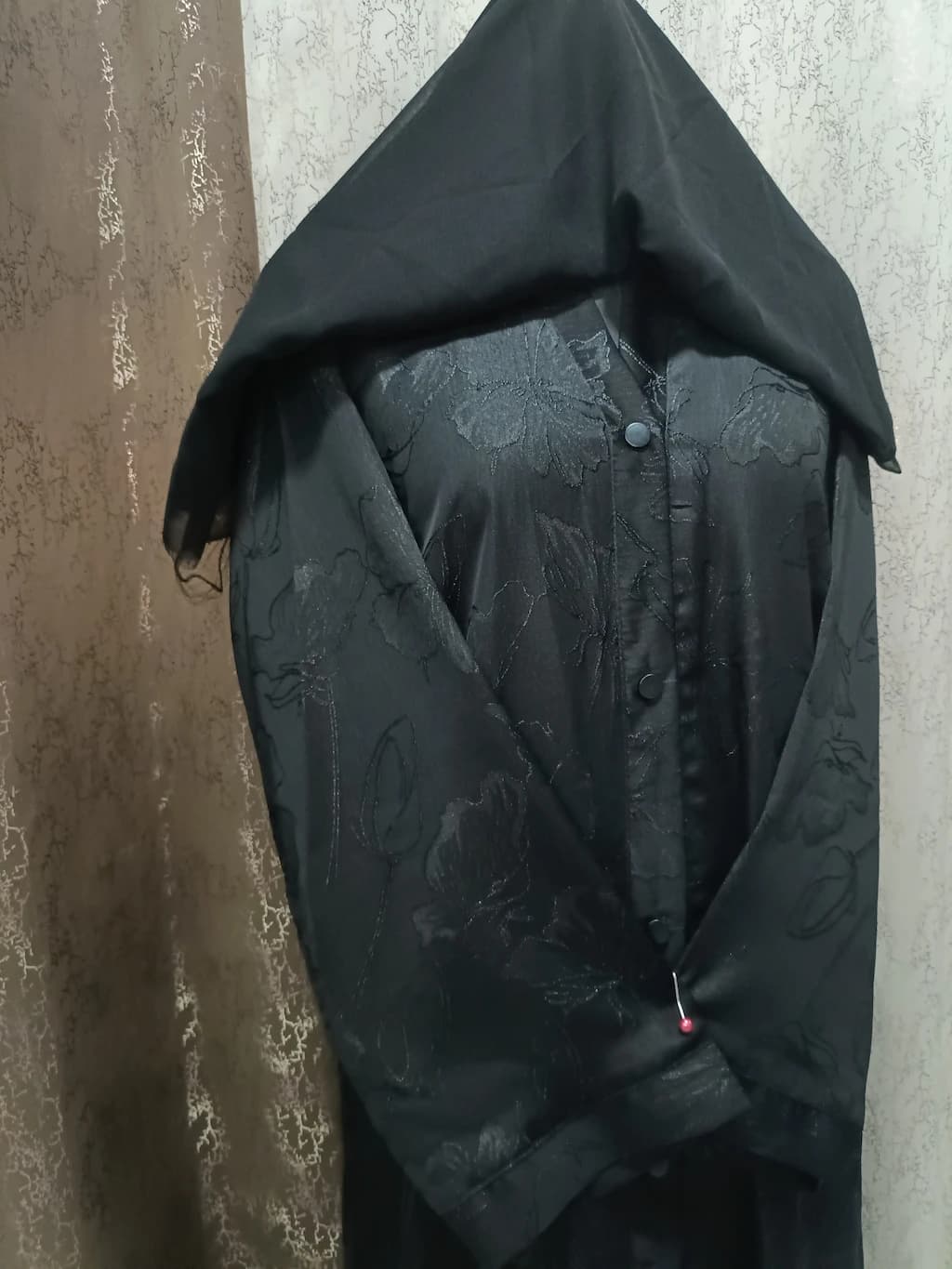 Black Front Open Digital Embossed Abaya