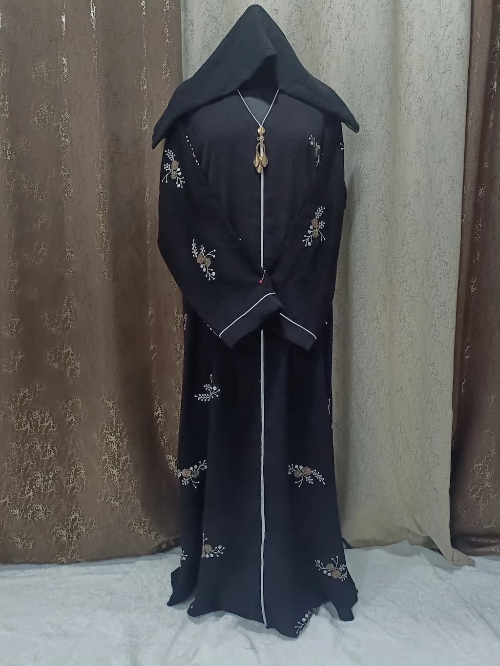Black Embroidered Abaya With Floral Embroidery