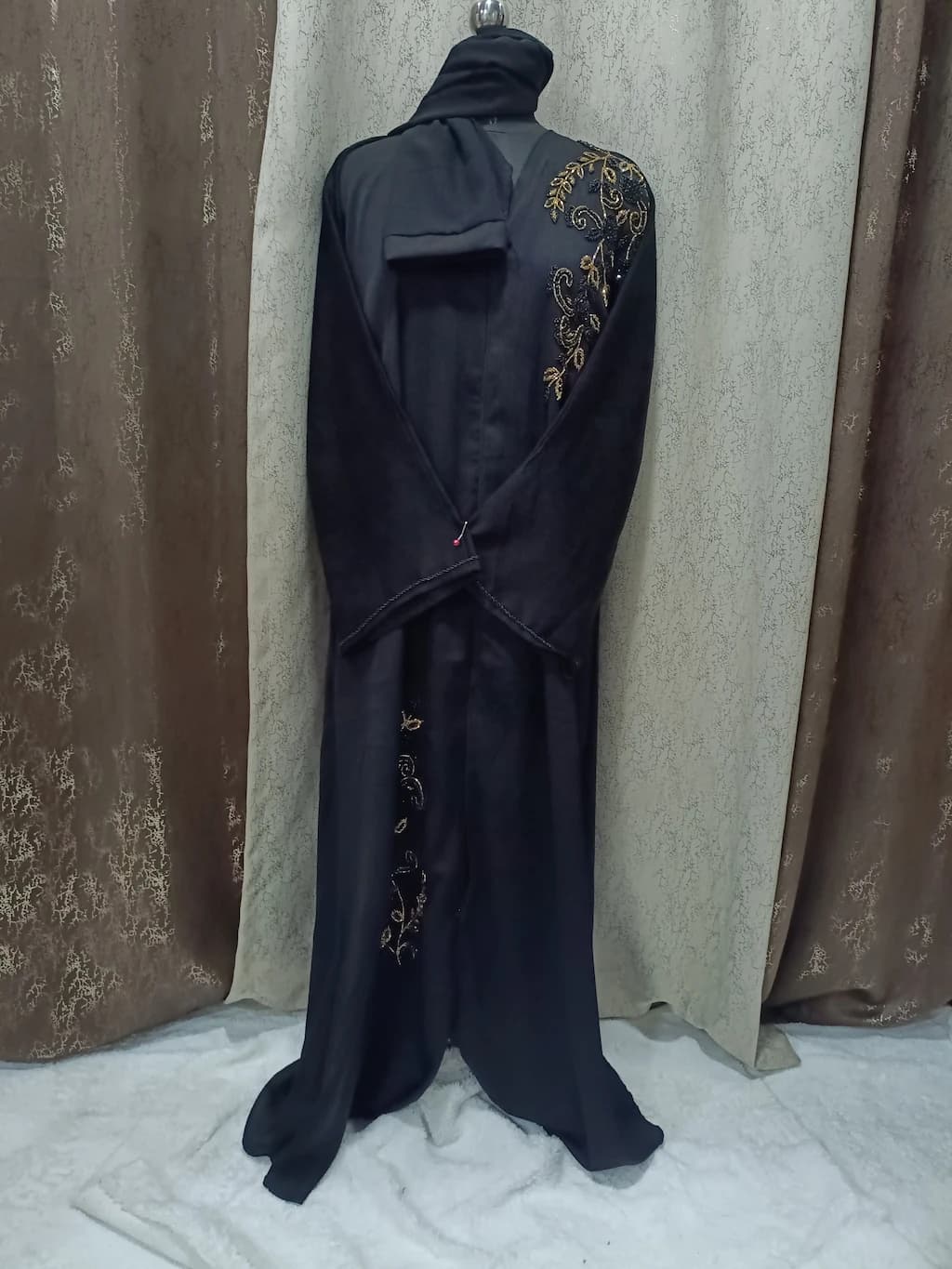 Front Open Abaya With Black Gold Handwork