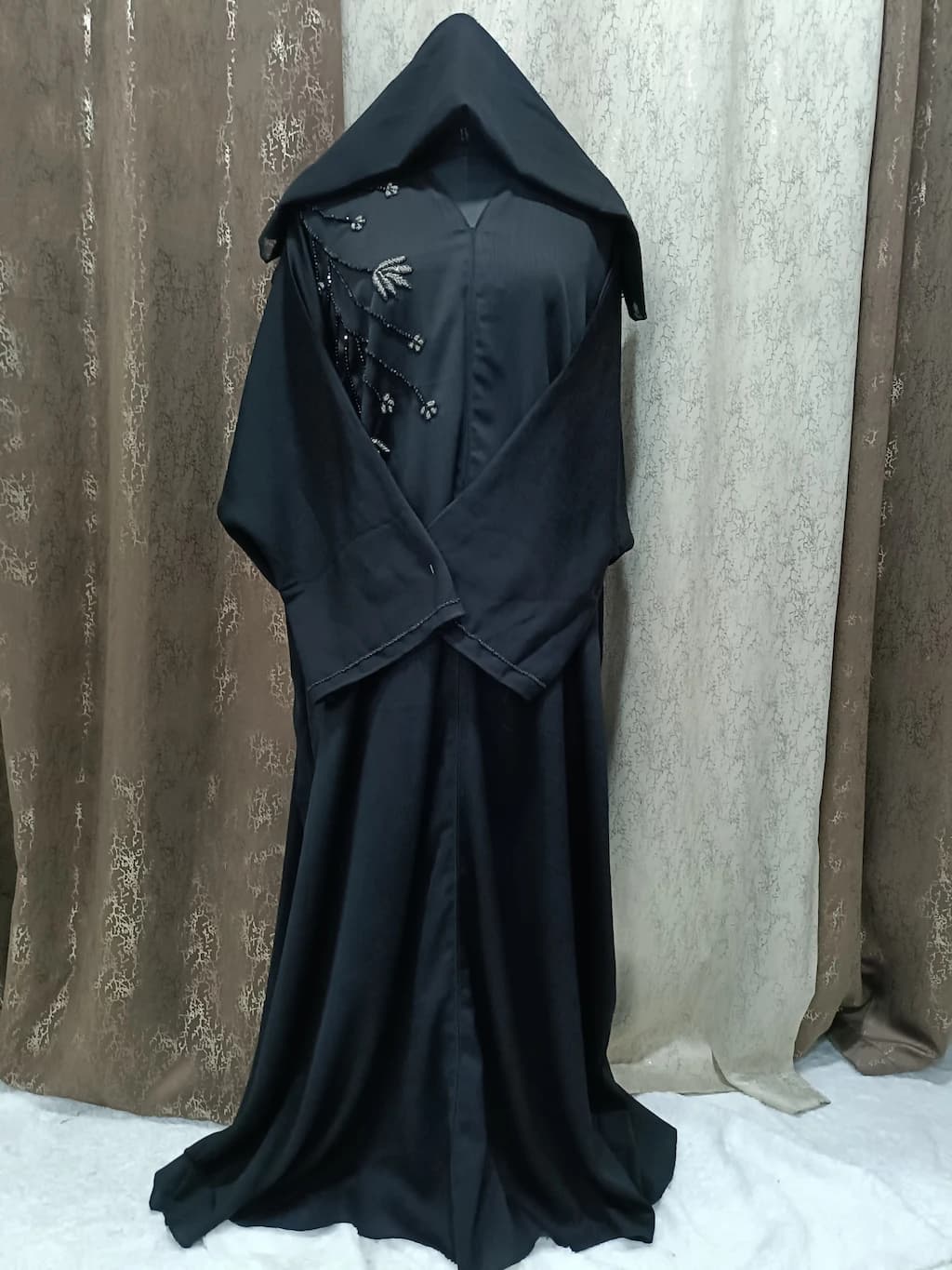 Black Handwork Kaftan Abaya With Black Silver Handwork
