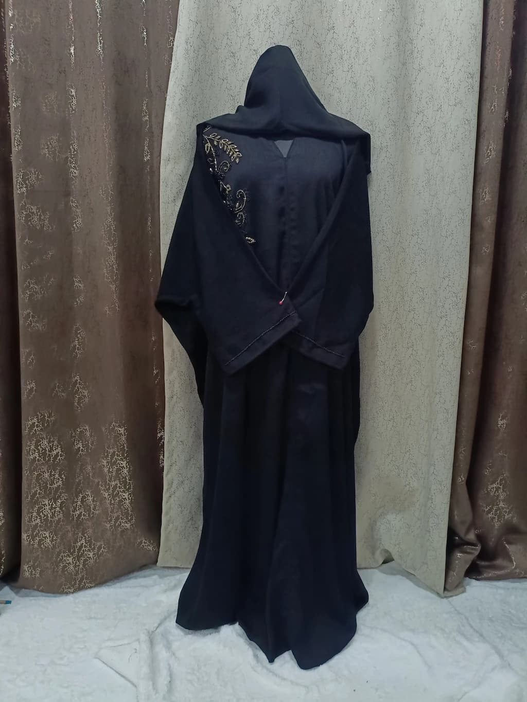 Black Handwork Kaftan Abaya With Black Gold Handwork