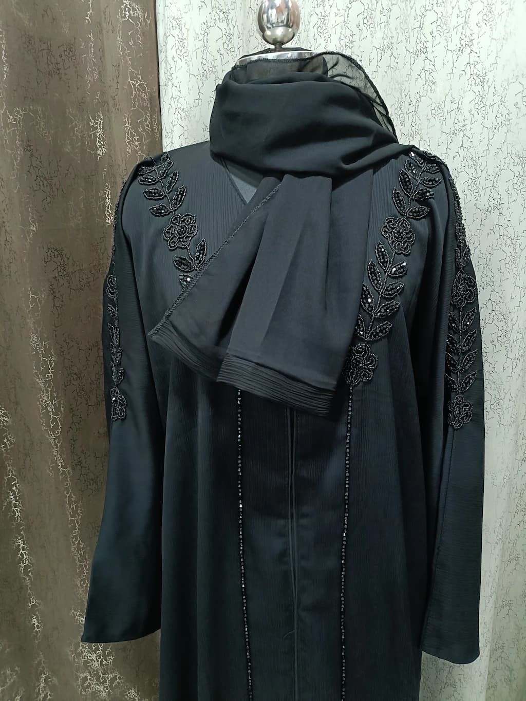 Front Open Full Length Heavy Handwork Black Abaya