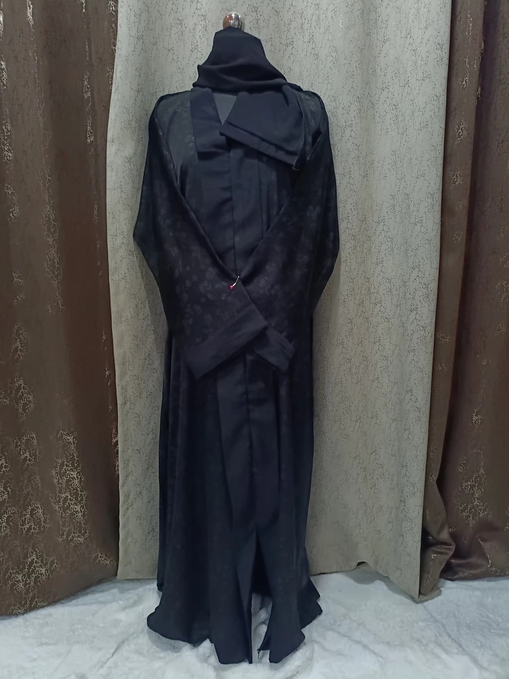 Black Double Lapel Digital Print Open Abaya