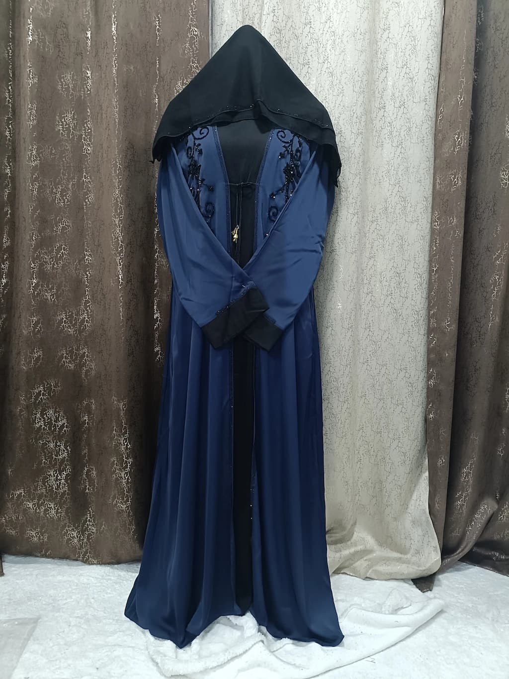 Midnight Blue Shrug Abaya With Handwork Design