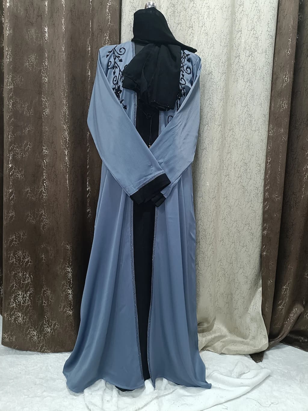 Glaucous Blue Shrug Abaya With Handwork Design