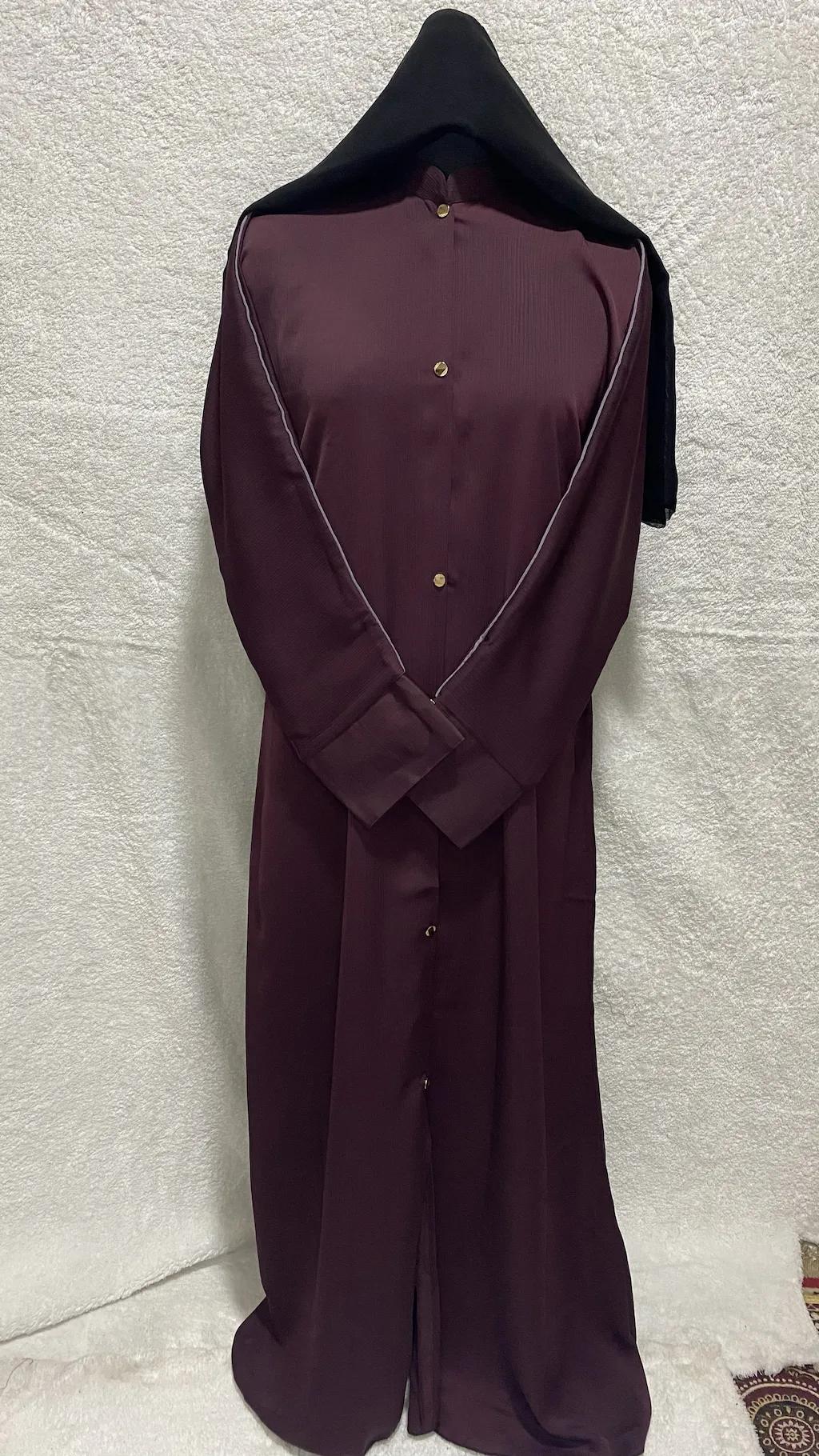 Mulberry Purple Front Open Abaya With Cuffed Sleeves