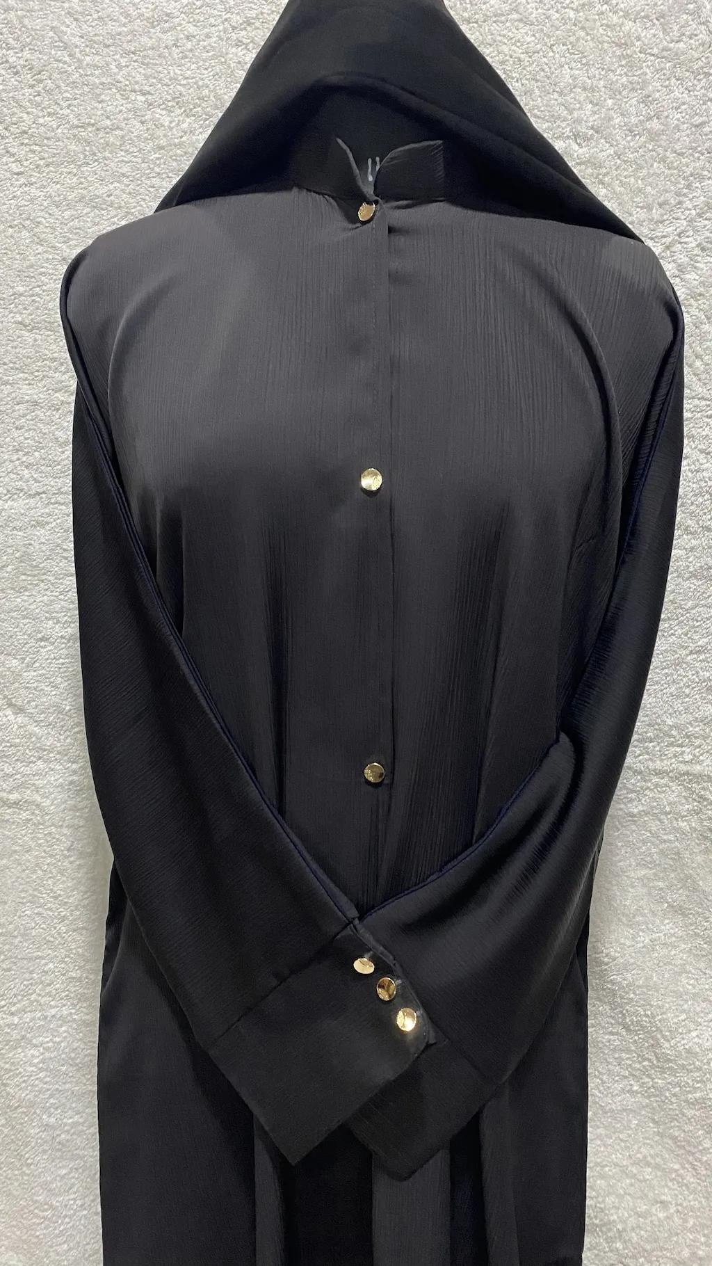 Dark Gray Front Open Abaya With Cuffed Sleeves