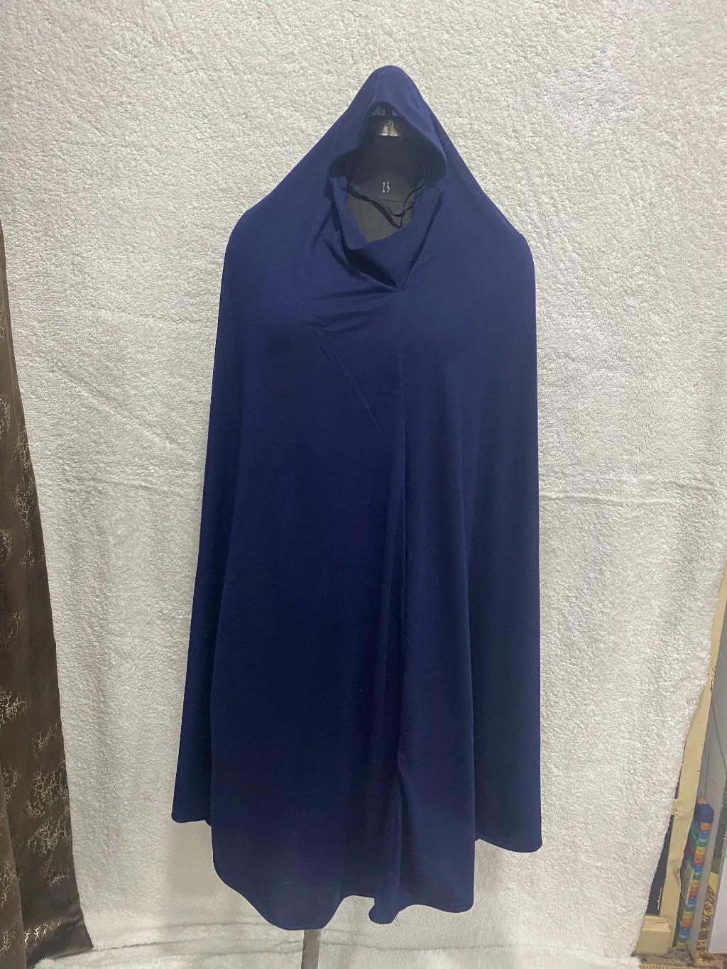 Denim Blue Cotton Hosiery Khimar Scarf Prayer Dress