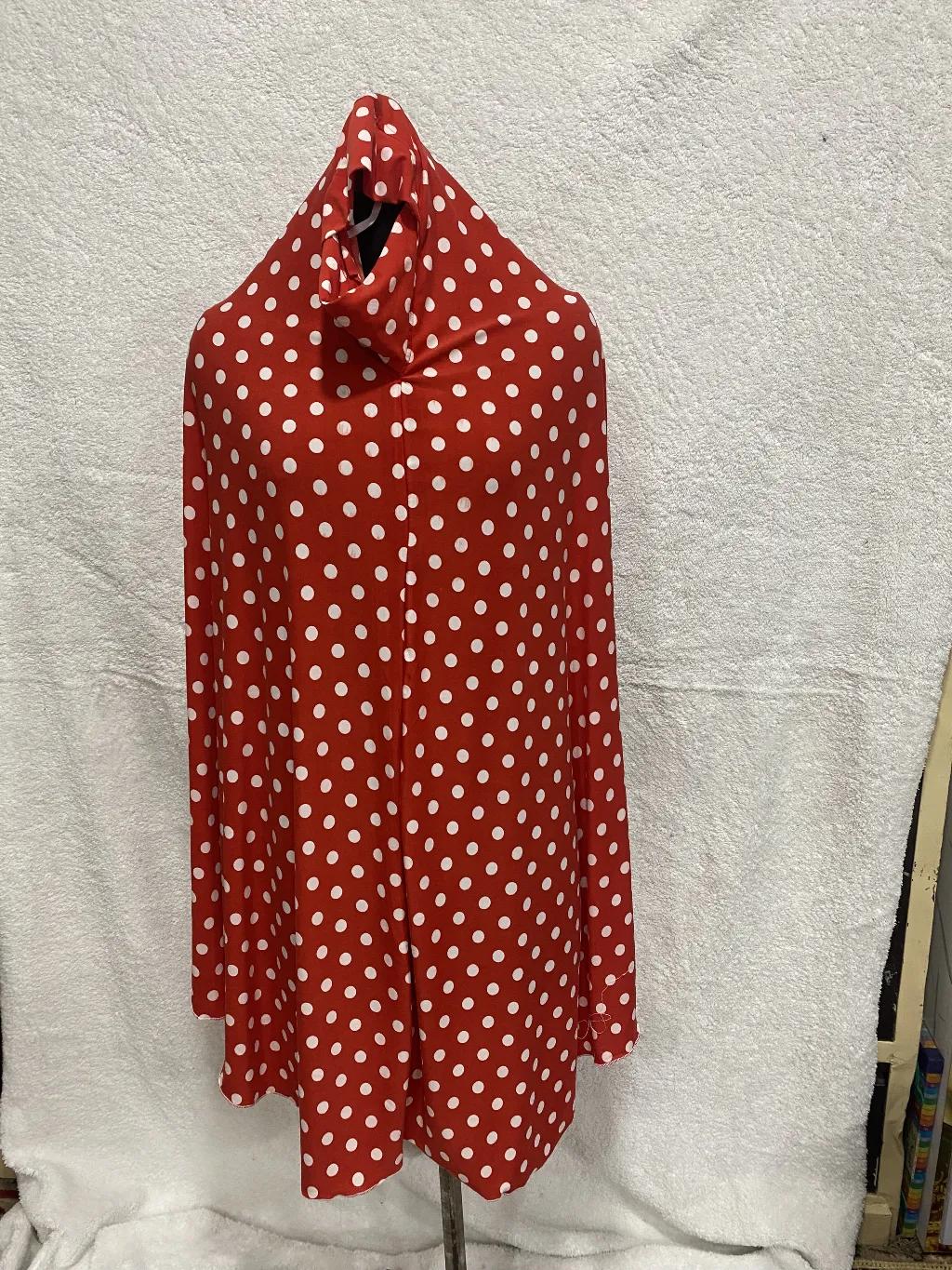 Modest Red Khimar Scarf Prayer Dress With White Dots