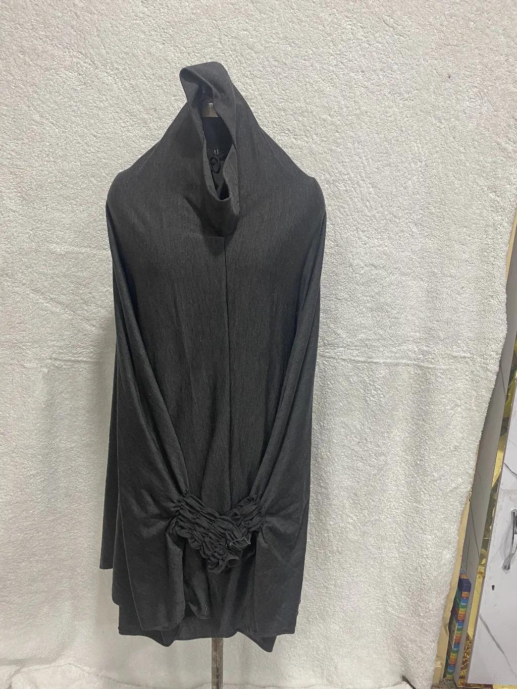 Crush Patterned Dark Gray Khimar Scarf With Sleeves